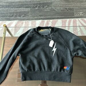 NWT AVIATOR NATION CROPPED LIGHTNING BOLT SWEATSHIRT XS
